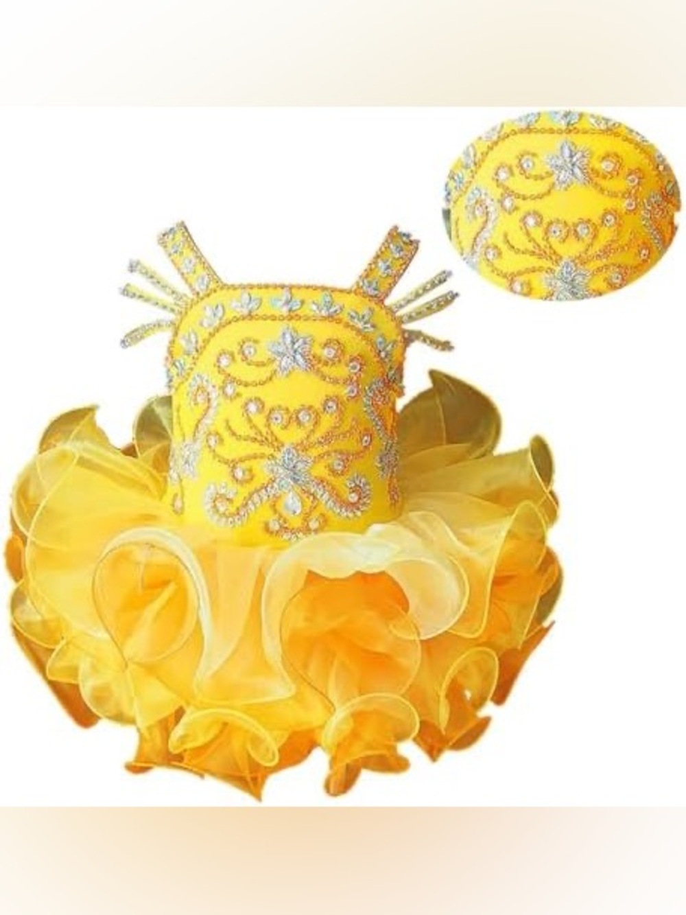 Toddler Yellow Rhinestone Tutu Costume Dress with Hair Bow